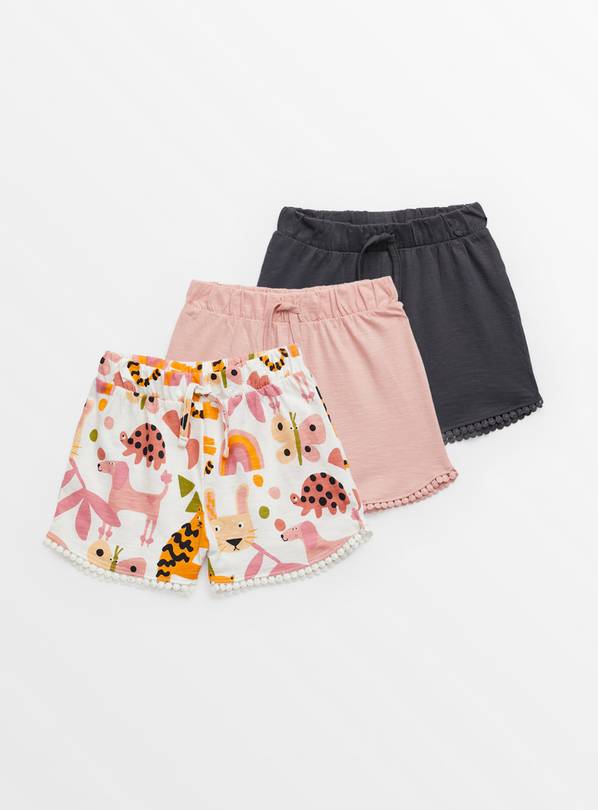 Pink Animal Design Frill Shorts 3 Pack 1-2 years